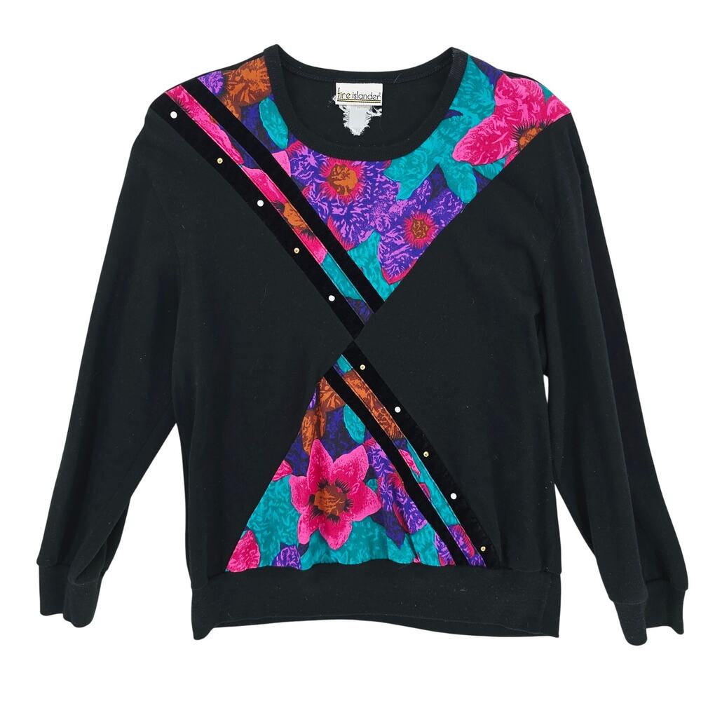 Vintage 80s Fire Islander Long Sleeve Shirt Black M